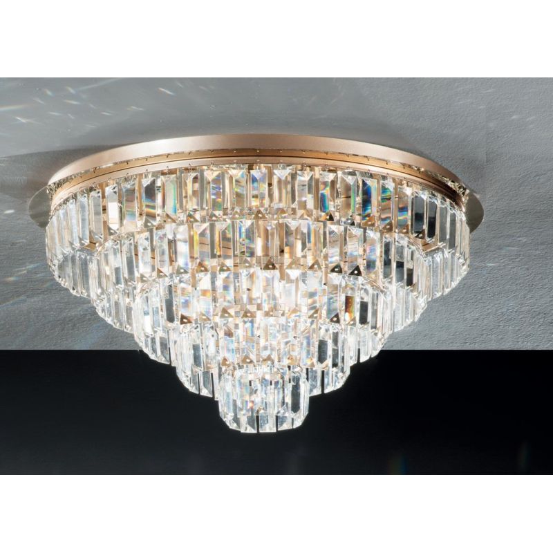 CASTLE PLAFONIERA GRANDE ELEGANTE D80 CM ORO O CROMO CON PENDENTI IN CRISTALLO ATTACCO 16XG9 ONDALUCE CICIRIELLO - Cristalensi S