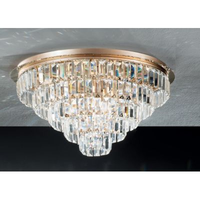 CASTLE PLAFONIERA GRANDE ELEGANTE D80 CM ORO O CROMO CON PENDENTI IN CRISTALLO ATTACCO 16XG9 ONDALUCE CICIRIELLO - Cristalensi S