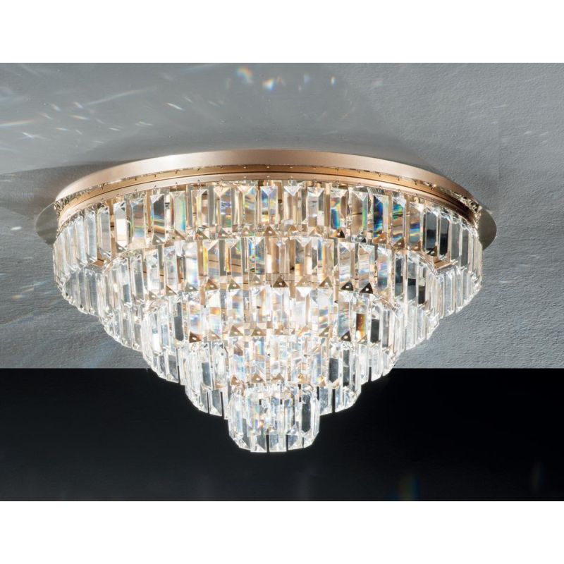 CASTLE PLAFONIERA MEDIA ELEGANTE D60 CM ORO O CROMO CON PENDENTI IN CRISTALLO ATTACCO 12XG9 ONDALUCE CICIRIELLO - Cristalensi Sh