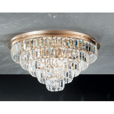 CASTLE PLAFONIERA MEDIA ELEGANTE D60 CM ORO O CROMO CON PENDENTI IN CRISTALLO ATTACCO 12XG9 ONDALUCE CICIRIELLO - Cristalensi Sh