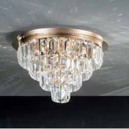 CASTLE PLAFONIERA ELEGANTE D40 CM ORO O CROMO CON PENDENTI IN CRISTALLO ATTACCO 9XG9 ONDALUCE CICIRIELLO - Cristalensi Shop Onli