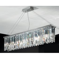 BATIDA SOSPENSIONE MODERNA 8 LUCI CROMO L110 CM CON PENDAGLI DECORATIVI IN CRISTALLO ONDALUCE CICIRIELLO - Cristalensi Shop Onli