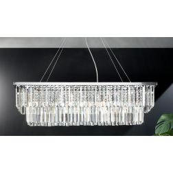 DAIQUIRI SOSPENSIONE 8 LUCI L100 CM CROMO CON PENDAGLI DECORATIVI IN CRISTALLO DESIGN MODERNO ONDALUCE CICIRIELLO - Cristalensi