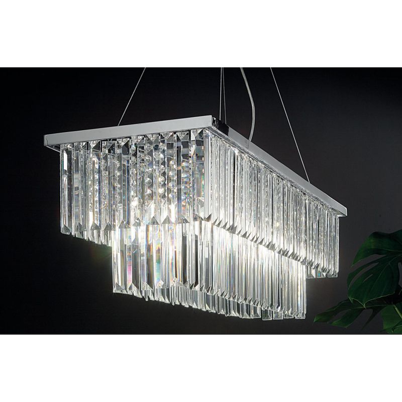 DAIQUIRI SOSPENSIONE 8 LUCI L100 CM CROMO CON PENDAGLI DECORATIVI IN CRISTALLO DESIGN MODERNO ONDALUCE CICIRIELLO - Cristalensi