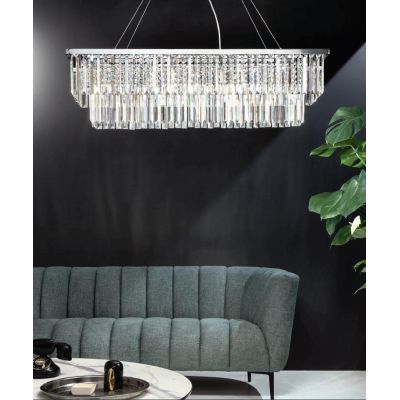 DAIQUIRI SOSPENSIONE 6 LUCI L80 CM CROMO CON PENDAGLI DECORATIVI IN CRISTALLO DESIGN MODERNO ONDALUCE CICIRIELLO - Cristalensi S