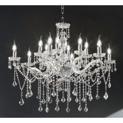 DAMASCO LAMPADARIO CLASSICO 12 LUCI BRACCI IN VETRO TRASPARENTE CON DECORI IN CRISTALLO OTTICO ONDALUCE CICIRIELLO - Cristalensi