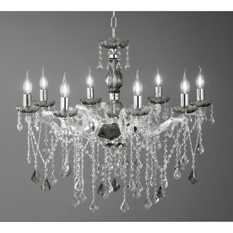 DAMASCO LAMPADARIO CLASSICO 8 LUCI BRACCI IN VETRO CON DECORI IN CRISTALLO 4 COLORI DISPONIBILI ONDALUCE CICIRIELLO - Cristalens