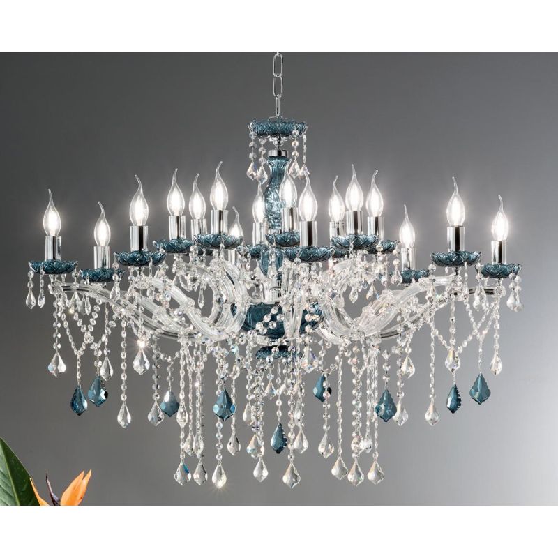 DAMASCO LAMPADARIO CLASSICO 16 LUCI BRACCI IN VETRO CON DECORI IN CRISTALLO 4 COLORI DISPONIBILI ONDALUCE CICIRIELLO - Cristalen