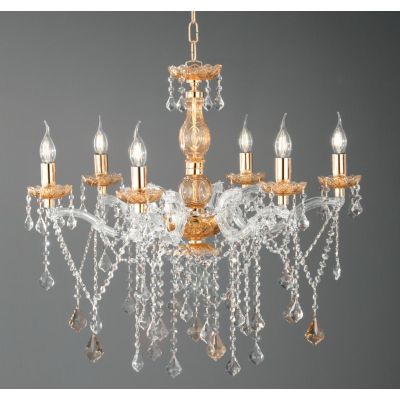 DAMASCO LAMPADARIO CLASSICO 6 LUCI BRACCI IN VETRO CON DECORI IN CRISTALLO 4 COLORI DISPONIBILI ONDALUCE CICIRIELLO - Cristalens