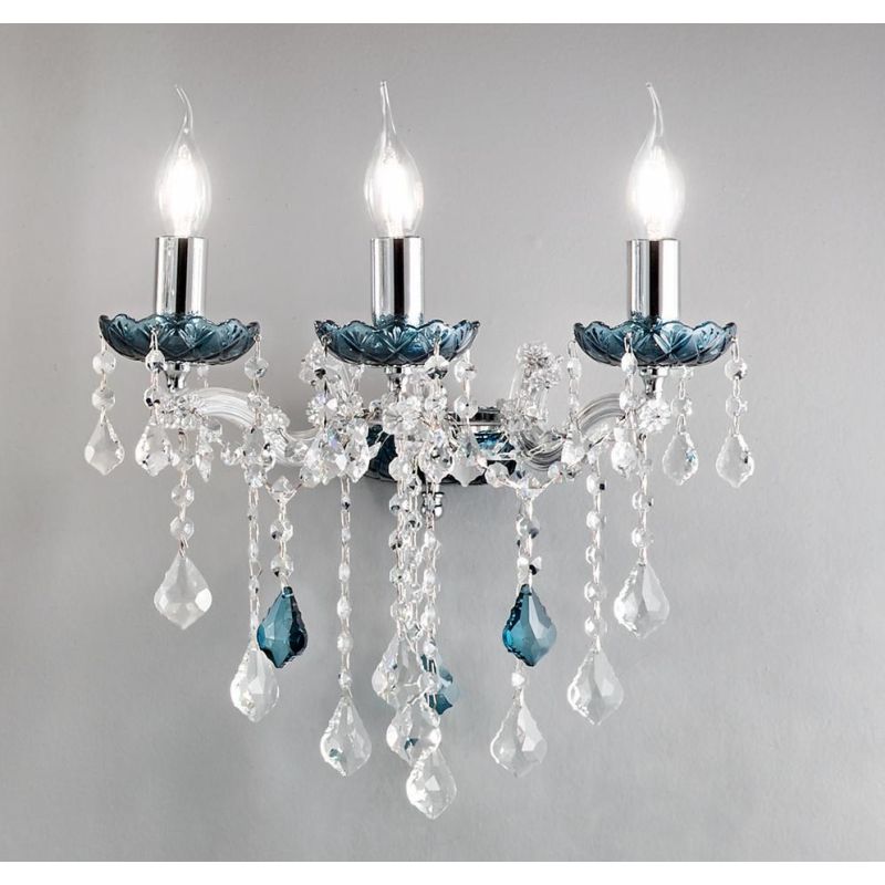 DAMASCO APPLIQUE CLASSICA 3 LUCI BRACCI IN VETRO CON DECORI IN CRISTALLO 4 COLORI DISPONIBILI ONDALUCE CICIRIELLO - Cristalensi