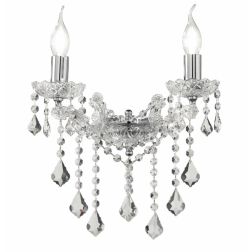 DAMASCO APPLIQUE CLASSICA 2 LUCI BRACCI IN VETRO TRASPARENTE CON DECORI IN CRISTALLO OTTICO ONDALUCE CICIRIELLO - Cristalensi Sh