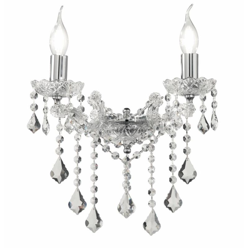 DAMASCO APPLIQUE CLASSICA 2 LUCI BRACCI IN VETRO TRASPARENTE CON DECORI IN CRISTALLO OTTICO ONDALUCE CICIRIELLO - Cristalensi Sh