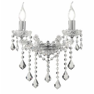 DAMASCO APPLIQUE CLASSICA 2 LUCI BRACCI IN VETRO TRASPARENTE CON DECORI IN CRISTALLO OTTICO ONDALUCE CICIRIELLO - Cristalensi Sh