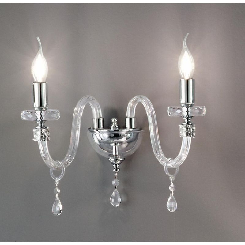DIDO LAMPADA A PARETE CLASSICA CON 2 LUCI IN VETRO E CRISTALLO 5 FINITURE COLORE DI ONDALUCE ONDALUCE CICIRIELLO - Cristalensi S