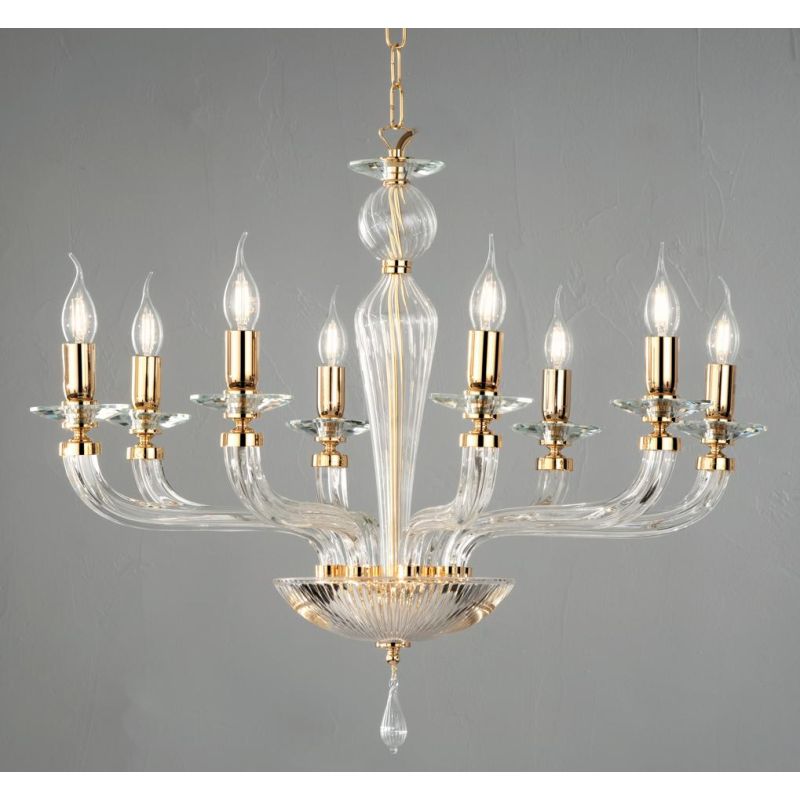 VILLA LAMPADADIO CLASSICO AD 8 LUCI IN VETRO LAVORATO A MANO 6 COLORI DISPONIBILI DI ONDALUCE ONDALUCE CICIRIELLO - Cristalensi