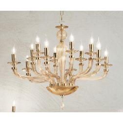 VILLA LAMPADARIO CLASSICO A 12 LUCI IN VETRO LAVORATO A MANO IN 6 COLORI DI ONDALUCE ONDALUCE CICIRIELLO - Cristalensi Shop Onli