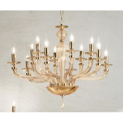VILLA LAMPADARIO CLASSICO A 12 LUCI IN VETRO LAVORATO A MANO IN 6 COLORI DI ONDALUCE ONDALUCE CICIRIELLO - Cristalensi Shop Onli