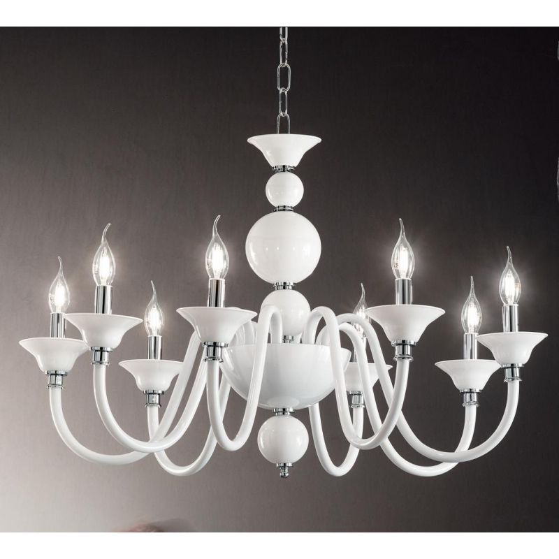 TEBE LAMPADARIO A SOSPENSIONE CLASSICO 8 LUCI IN VETRO LAVORATO A MANO 6 COLORI ONDALUCE ONDALUCE CICIRIELLO - Cristalensi Shop