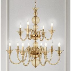 TEBE LAMPADARIO A SOSPENSIONE CLASSICO 12 LUCI IN VETRO LAVORATO A MANO 6 COLORI ONDALUCE CICIRIELLO - Cristalensi Shop Online