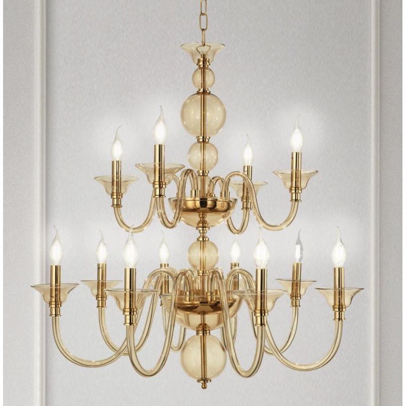 TEBE LAMPADARIO A SOSPENSIONE CLASSICO 12 LUCI IN VETRO LAVORATO A MANO 6 COLORI ONDALUCE CICIRIELLO - Cristalensi Shop Online