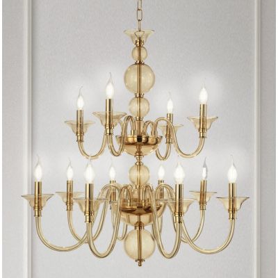 TEBE LAMPADARIO A SOSPENSIONE CLASSICO 12 LUCI IN VETRO LAVORATO A MANO 6 COLORI ONDALUCE CICIRIELLO - Cristalensi Shop Online