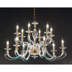 1306 LAMPADARIO CLASSICO 12 LUCI IN VETRO SOFFIATO E CRISTALLO 5 FINITURE COLORE DI ONDALUCE ONDALUCE CICIRIELLO - Cristalensi S