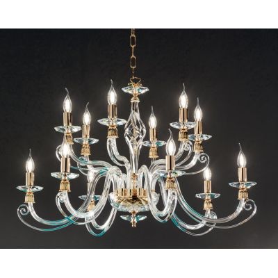 1306 LAMPADARIO CLASSICO 12 LUCI IN VETRO SOFFIATO E CRISTALLO 5 FINITURE COLORE DI ONDALUCE ONDALUCE CICIRIELLO - Cristalensi S
