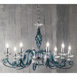1306 LAMPADARIO CLASSICO A 8 LUCI IN VETRO SOFFIATO E CRISTALLO 5 FINITURE COLORE DI ONDALUCE ONDALUCE CICIRIELLO - Cristalensi