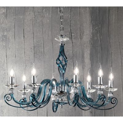 1306 LAMPADARIO CLASSICO A 8 LUCI IN VETRO SOFFIATO E CRISTALLO 5 FINITURE COLORE DI ONDALUCE ONDALUCE CICIRIELLO - Cristalensi