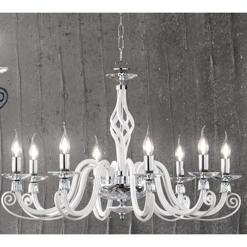 1306 LAMPADARIO CLASSICO A 8 LUCI IN VETRO SOFFIATO E CRISTALLO 5 FINITURE COLORE DI ONDALUCE ONDALUCE CICIRIELLO - Cristalensi