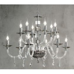 LIVIA LAMPADARIO A SOSPENSIONE CLASSICO IN VETRO E CRISTALLO 12 LUCI BIANCO,FUME,OTTANIO O TORTORA ONDALUCE CICIRIELLO - Cristal