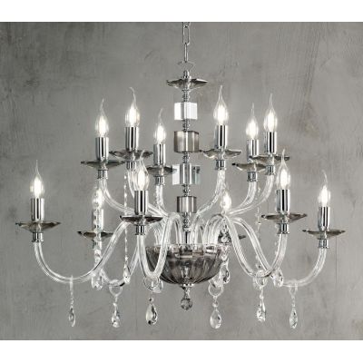 LIVIA LAMPADARIO A SOSPENSIONE CLASSICO IN VETRO E CRISTALLO 12 LUCI BIANCO,FUME,OTTANIO O TORTORA ONDALUCE CICIRIELLO - Cristal
