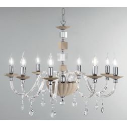 LIVIA LAMPADARIO A SOSPENSIONE CLASSICO IN VETRO E CRISTALLO 8 LUCI BIANCO,FUME,OTTANIO O TORTORA ONDALUCE CICIRIELLO - Cristale