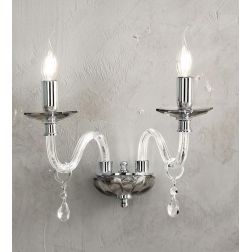 LIVIA APPLIQUE CLASSICA CON 2 LUCI IN VETRO E CRISTALLO BIANCA,FUME,OTTANIO O TORTORA DI CICIRIELLO ONDALUCE CICIRIELLO - Crista