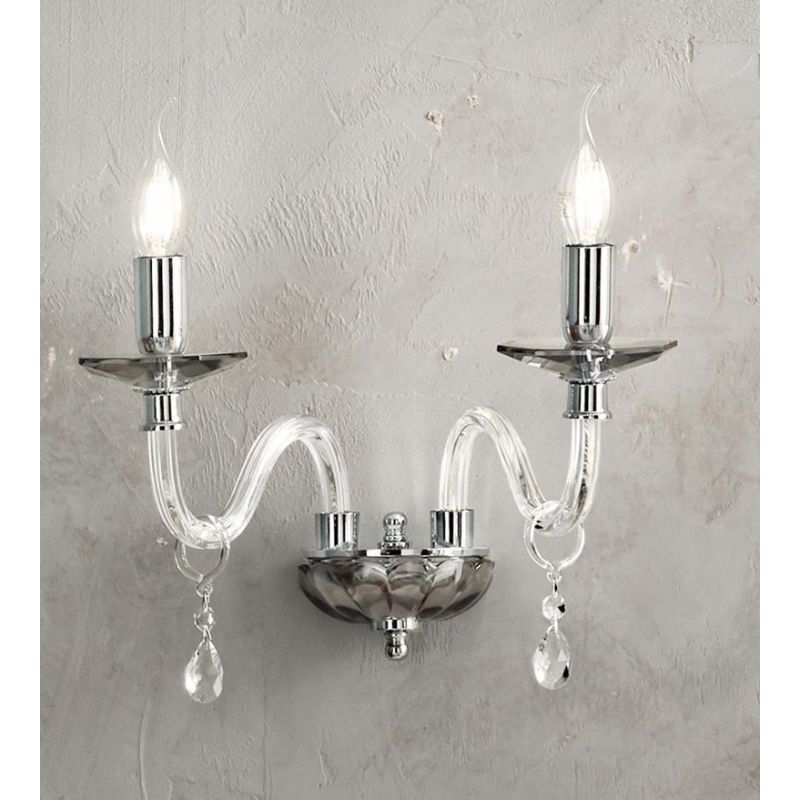 LIVIA APPLIQUE CLASSICA CON 2 LUCI IN VETRO E CRISTALLO BIANCA,FUME,OTTANIO O TORTORA DI CICIRIELLO ONDALUCE CICIRIELLO - Crista