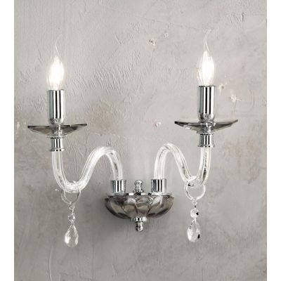 LIVIA APPLIQUE CLASSICA CON 2 LUCI IN VETRO E CRISTALLO BIANCA,FUME,OTTANIO O TORTORA DI CICIRIELLO ONDALUCE CICIRIELLO - Crista