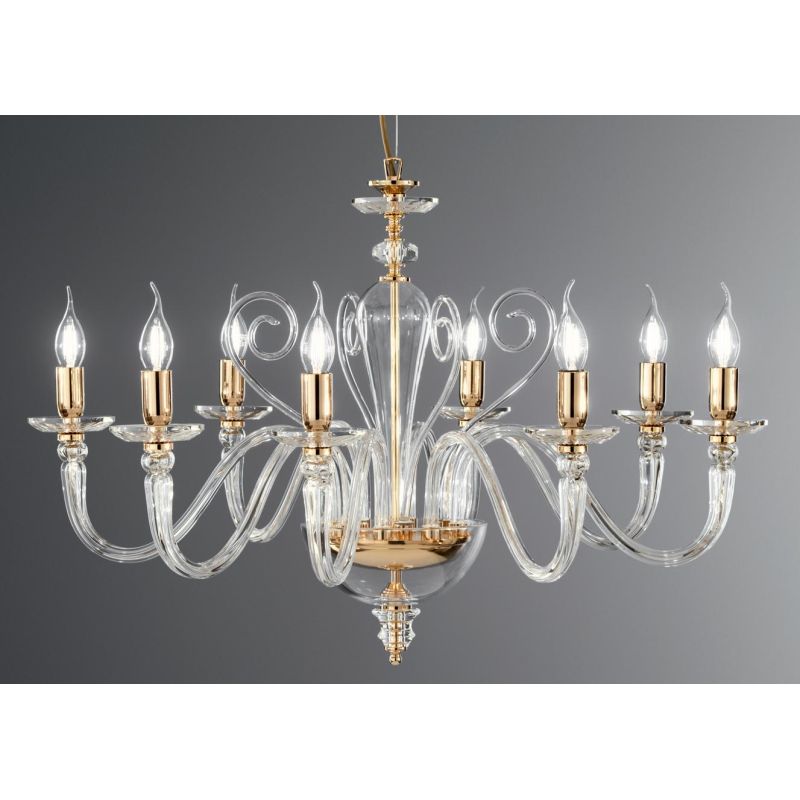 DEBUSSY 8 LUCI LAMPADARIO CLASSICO IN VETRO SOFFIATO 5 COLORI E CRISTALLO DI ONDALUCE ONDALUCE CICIRIELLO - Cristalensi Shop Onl