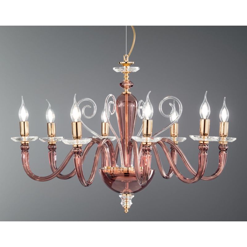 DEBUSSY 8 LUCI LAMPADARIO CLASSICO IN VETRO SOFFIATO 5 COLORI E CRISTALLO DI ONDALUCE ONDALUCE CICIRIELLO - Cristalensi Shop Onl