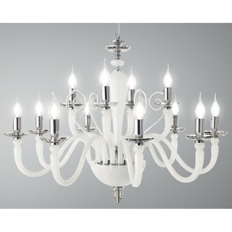 DEBUSSY 12 LUCI LAMPADARIO CLASSICO IN VETRO SOFFIATO 5 COLORI E CRISTALLO DI ONDALUCE ONDALUCE CICIRIELLO - Cristalensi Shop On
