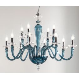 DEBUSSY 12 LUCI LAMPADARIO CLASSICO IN VETRO SOFFIATO 5 COLORI E CRISTALLO DI ONDALUCE ONDALUCE CICIRIELLO - Cristalensi Shop On