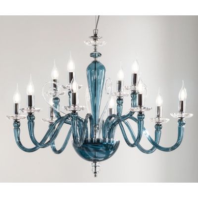 DEBUSSY 12 LUCI LAMPADARIO CLASSICO IN VETRO SOFFIATO 5 COLORI E CRISTALLO DI ONDALUCE ONDALUCE CICIRIELLO - Cristalensi Shop On