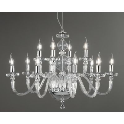 BACH 12 LUCI LAMPADARIO A SOSPENSIONE CLASSICO IN VETRO E CRISTALLO FINITURA ORO O CROMO ONDALUCE CICIRIELLO - Cristalensi Shop