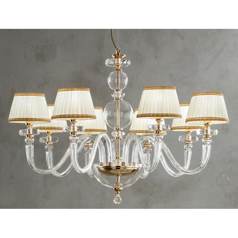 BACH 8 LUCI LAMPADARIO A SOSPENSIONE CLASSICO IN VETRO E CRISTALLO FINITURA ORO O CROMO DI ONDALUCE ONDALUCE CICIRIELLO - Crista