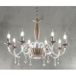 CECILIA 8 LUCI LAMPADARIO A SOSPENSIONE CLASSICO IN VETRO CON CRISTALLI 3 FINITURE ONDALUCE CICIRIELLO - Cristalensi Shop Online