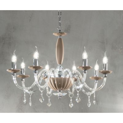 CECILIA 8 LUCI LAMPADARIO A SOSPENSIONE CLASSICO IN VETRO CON CRISTALLI 3 FINITURE ONDALUCE CICIRIELLO - Cristalensi Shop Online