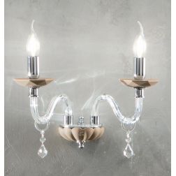 CECILIA LAMPADA A PARETE CLASSICA CON 2 LUCI IN VETRO E CRISTALLO 3 COLORI DELLA ONDALUCE ONDALUCE CICIRIELLO - Cristalensi Shop
