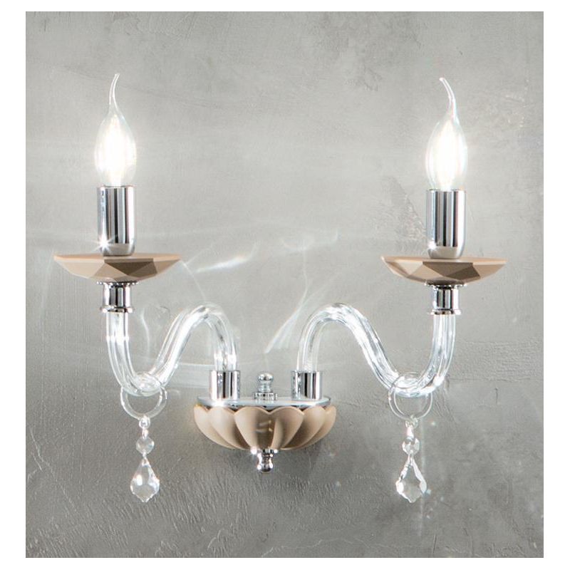 CECILIA LAMPADA A PARETE CLASSICA CON 2 LUCI IN VETRO E CRISTALLO 3 COLORI DELLA ONDALUCE ONDALUCE CICIRIELLO - Cristalensi Shop