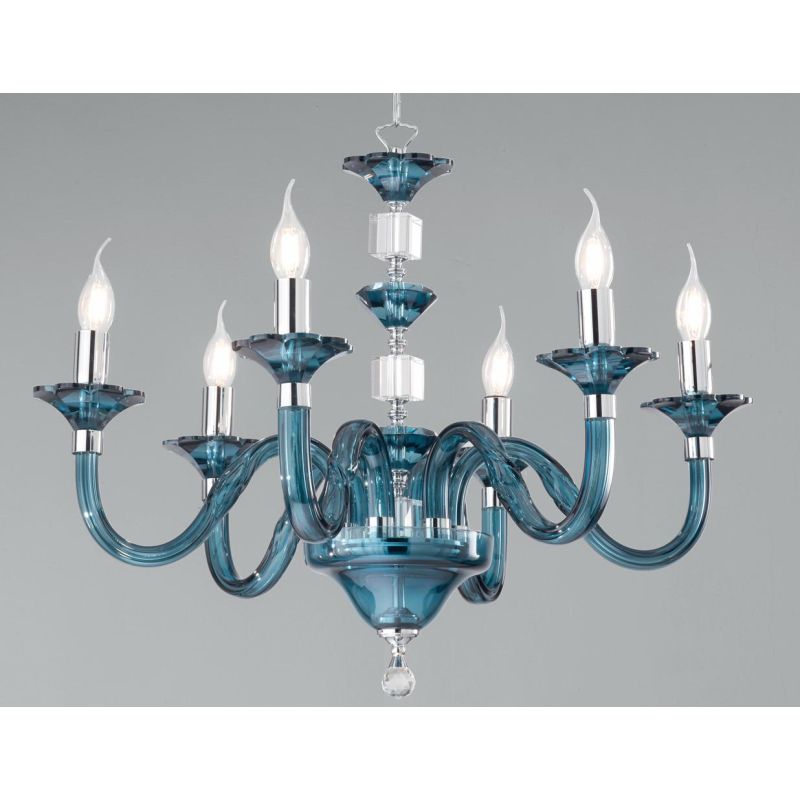 GALA 6 LUCI LAMPADARIO CLASSICO ED ELEGANTE IN CRISTALLO E VETRO IN 6 FINITURE COLORE ONDALUCE CICIRIELLO - Cristalensi Shop Onl