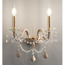 OPERA LAMPADA DA PARETE CLASSICA A DUE LUCI IN VETRO E CRISTALLO 3 COLORI CON FINITURE ORO ONDALUCE CICIRIELLO - Cristalensi Sho