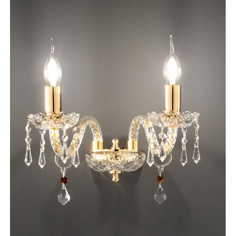DALLAS 2 LUCI APPLIQUE ORO O CROMO CON PENDAGLIERIA IN CRISTALLO ONDALUCE CICIRIELLO - Cristalensi Shop Online